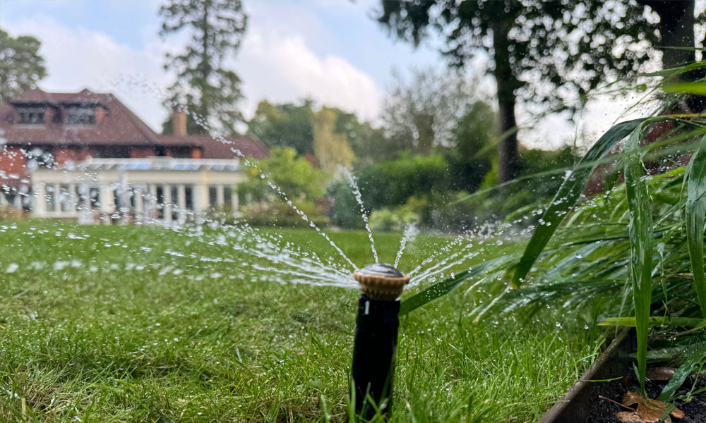 Residential drip irrigation installed through garden beds