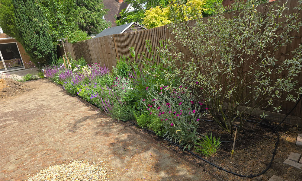Raised vegetable garden bed with irrigation